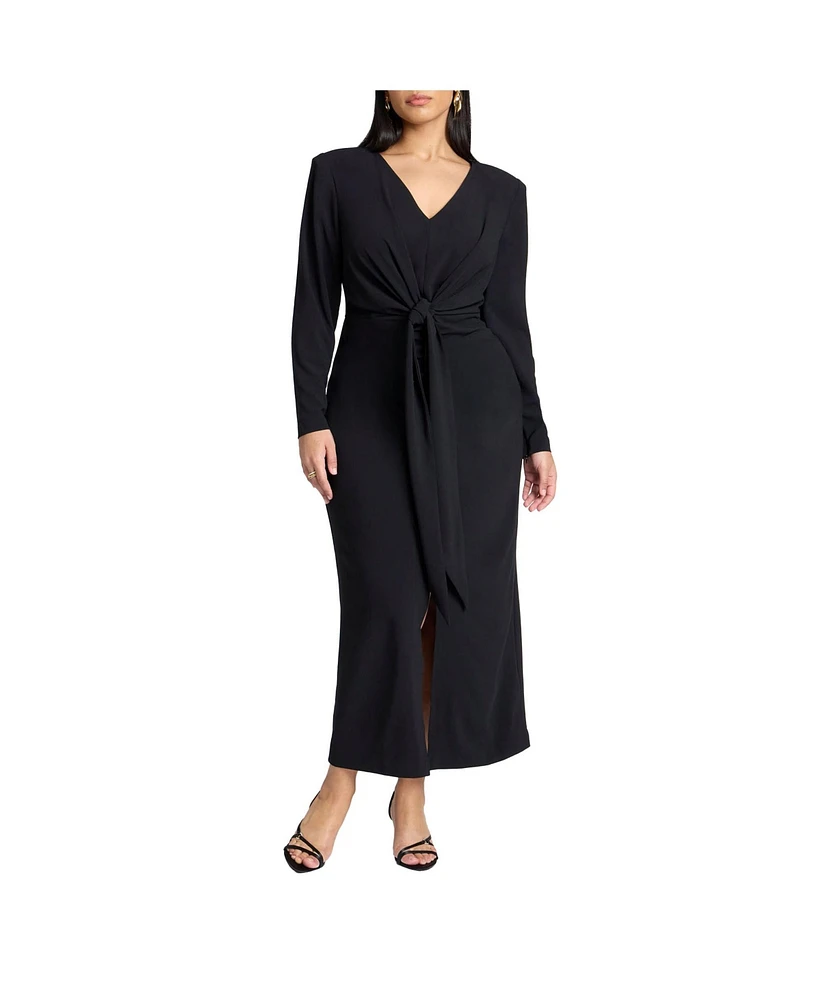 Eloquii Plus Shirred Strong Shoulder Tie Detail Dress