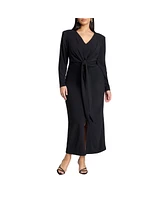Eloquii Plus Shirred Strong Shoulder Tie Detail Dress
