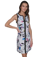 Karl Lagerfeld Paris Women's Printed Notch-Neck A-Line Dress