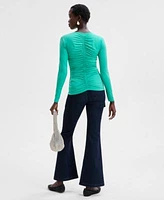 I.N.C. International Concepts Ruched Long Sleeve Top Flared Leg Jeans Mesh Hobo Bag Hardware Detail Flats Exclusively At Macys
