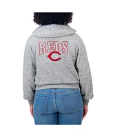 Wear by Erin Andrews Women's Heather Gray Cincinnati Reds Speckled Fleece Cropped Full-Zip Hoodie