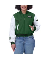Wear by Erin Andrews Women's Hunter Green/White Milwaukee Bucks Cropped Varsity Full-Zip Jacket