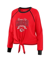 Wear by Erin Andrews Women's Red/Black Kansas City Chiefs Tie-Front Long Sleeve Top