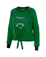 Wear by Erin Andrews Women's Green/Black Philadelphia Eagles Tie-Front Long Sleeve Top