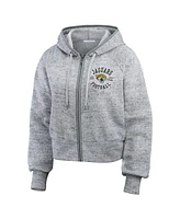 Wear by Erin Andrews Women's Heather Gray Jacksonville Jaguars Speckled Fleece Cropped Full-Zip Hoodie