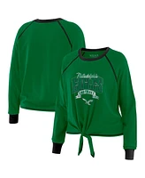 Wear by Erin Andrews Women's Green/Black Philadelphia Eagles Tie-Front Long Sleeve Top