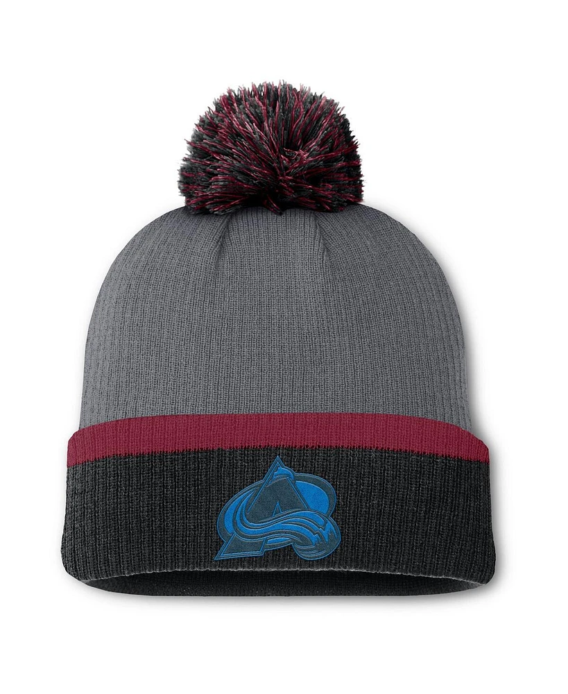 Fanatics Women's Charcoal Colorado Avalanche Cuffed with Pom Knit Hat