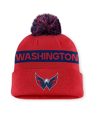 Fanatics Women's Red/Navy Washington Capitals Authentic Pro Rink Cuffed with Pom Knit Hat