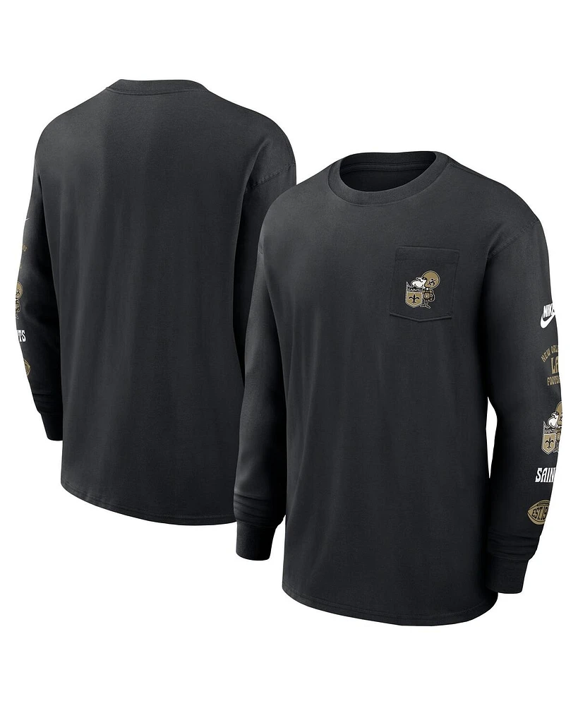 Nike Men's Black New Orleans Saints Rewind Heavy Max 90 Pocket Long Sleeve T-Shirt