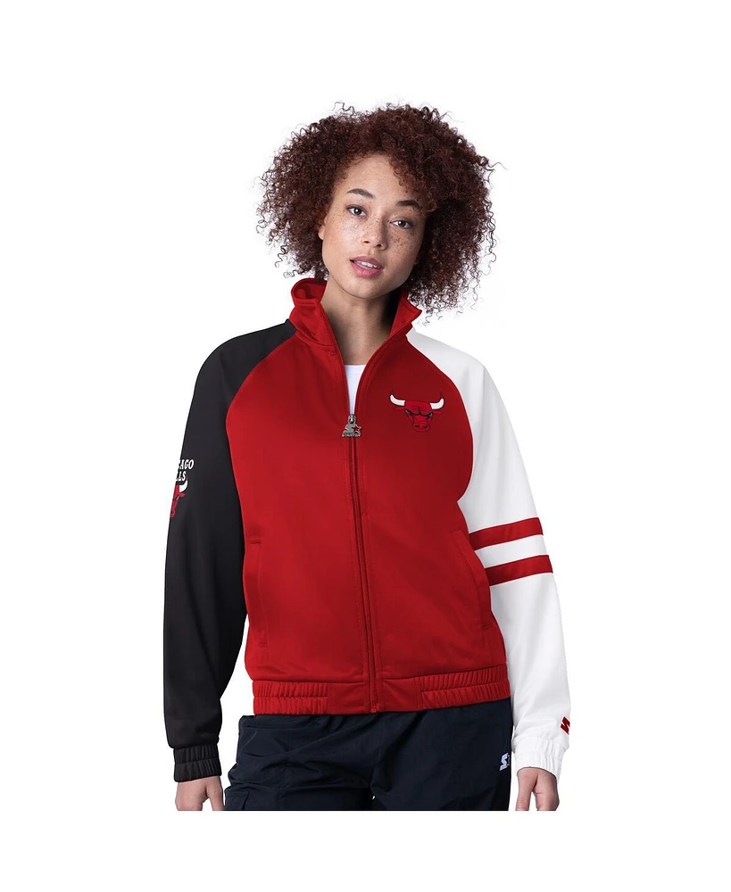 Starter Women's Red Chicago Bulls Line Up Dolman Raglan Full-Zip Track Jacket