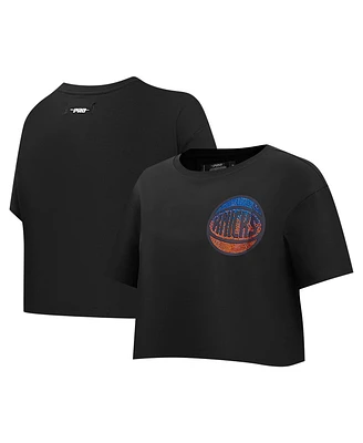 Pro Standard Women's Black New York Knicks Jewels Boxy Cropped T-Shirt