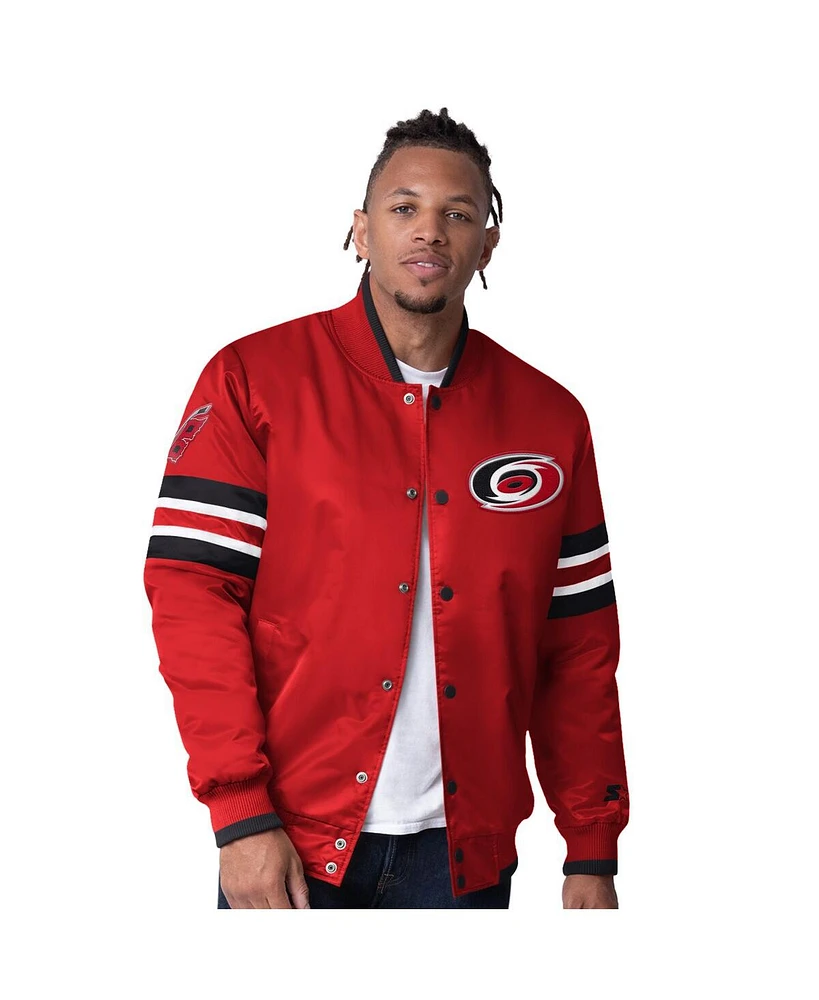 Starter Men's Red Carolina Hurricanes Scout I Full-Snap Varsity Jacket