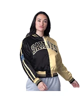 Starter Women's Black/Gold New Orleans Saints Zone Blitz Cropped Full-Snap Satin Jacket