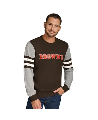 Tommy Hilfiger Men's Brown/Heather Gray Cleveland Browns Acrylic Crewneck Pullover Sweatshirt