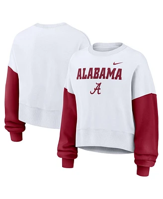 Nike Women's White Alabama Crimson Tide Color Block Oversized Cropped Pullover Sweatshirt