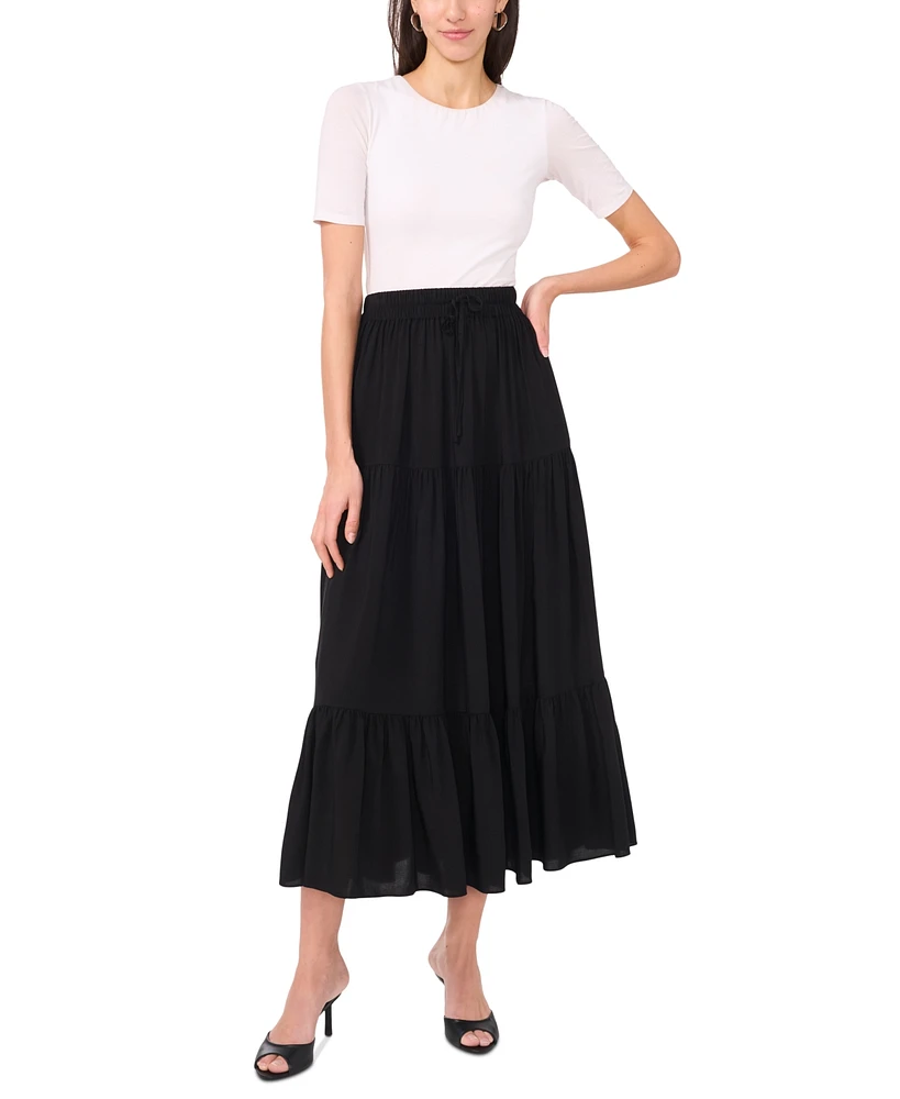Sam & Jess Women's Challis Maxi Tie-Waist Tiered Skirt
