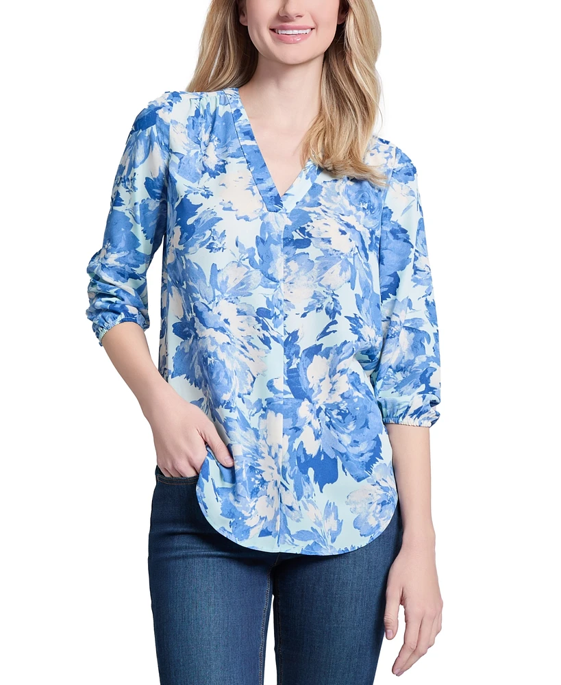 Jones New York Petite Printed 3/4-Sleeve Tunic Top