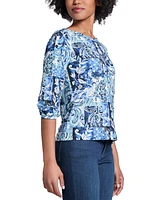 Jones New York Petite Printed 3/4-Sleeve Top