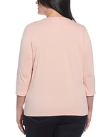 Rafaella Plus Size Lace Up 3/4 Sleeve Top