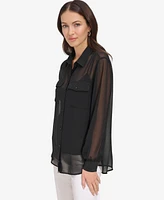 Dkny Women's Button-Down Chiffon Shirt