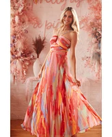 Xcsape Women's Petite Printed Halter Gown