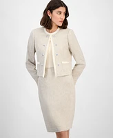 Tahari Asl Women's Boucle Collarless Cropped Jacket