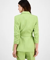 Tahari Asl Women's Ruched-Sleeve Belted Notch-Collar Jacket