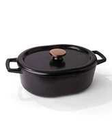 Alva Nori Enameled Cast Iron Dutch Oven With Lid Non Toxic Pfas Pfoa Ptfe Free Heavy Duty Oven Safe Naturally Nonstick Enameled Coated Cookware Stove To Table Cookware Oval Pot Black