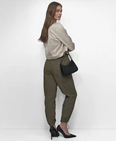 Dkny Womens Sateen Cropped Snap Front Jacket Cutaway Seamless Tank Top Tie Front Cargo Pants
