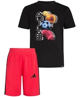 adidas Toddler & Little Boys Short-Sleeve Graphic T-Shirt 3-Stripe Shorts, 2 Piece Set