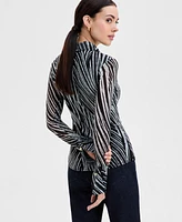 I.n.c. International Concepts Women's Printed Johnny-Collar Top, Exclusively at Macy's