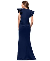 Xscape Women's V-Neck Ruffle-Sleeve Scuba Gown