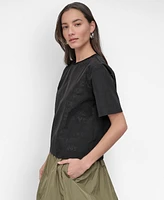 Dkny Women's Perforated-Logo Boxy Short-Sleeve Top
