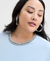 I.n.c. International Concepts Plus Embellished-Neck Cotton T-Shirt, Exclusively at Macy's
