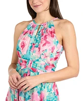 R & M Richards Women's Floral-Print Halter Gown
