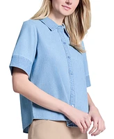 Jones New York Women's Cotton Chambray Button-Front Shirt