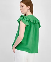 T Tahari Women's Woven Tasseled-Tie Flutter-Sleeve Blouse