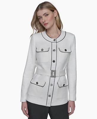 Karl Lagerfeld Paris Women's Belted Tweed Jacket