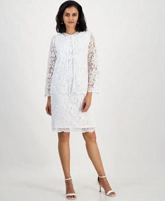 Kasper Womens Empire Seam Scalloped Lace Sheath Dress Lace Open Front 3 4 Sleeve Jacket Regular Petite Sizes