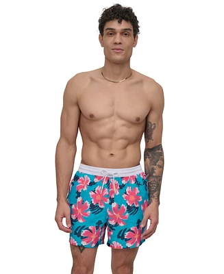 Dkny Men's Modern Euro Floral Print Performance 5" Volley Shorts