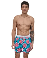 Dkny Men's Modern Euro Floral Print Performance 5" Volley Shorts