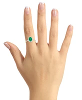 Lab-Created Emerald (1 ct. t.w.) & White Sapphire (1/5 Oval Halo Ring