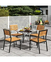Patio Dining Chair Set of 2 with Metal and Acacia Wood Frame