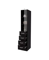 Fm Furniture Pinon Bathroom Linen Cabinet with Glass Door and Drawers, Wengue