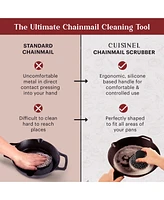 Cuisinel Cast Iron Chainmail Scrubber + Pan Scraper - Deluxe Ergonomic Stainless and Silicone Cleaner for Pots and Skillets - Food-Safe Design