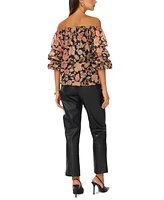 Vince Camuto Women's Floral Off-The-Shoulder Bubble-Sleeve Top