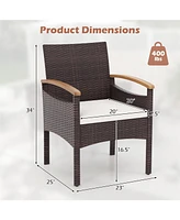 Patio Dining Chairs with Acacia Wood Armrest and Heavy Duty Metal Frame-4 Pieces