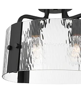 Hanniger 16 1/4" Modern Industrial 4-Light Semi Flush-Mount Ceiling Light Fixture Kitchen Foyer Hallway Round Black Finish Glass Metal Bedroom Ba