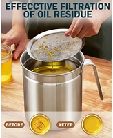 Cook N Home Bacon Grease Container With Strainer, Stainless Steel Oil Grease Storage Can 2.5 Quart, Pot Fat Storage With Lid, Easy Grip Handle Suitabl