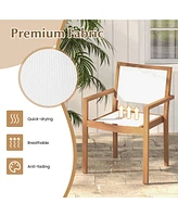 Stackable Outdoor Dining Chair Set of 2 with Acacia Wood Frame